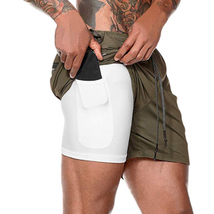 MECH-ENG Men's 2 in 1 Shorts Workout Running Training Gym 7 Short with Towel Loop