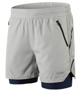 ARSUXEO Men's 2 in 1 Active Running Shorts with 2 Zipper Pockets B191
